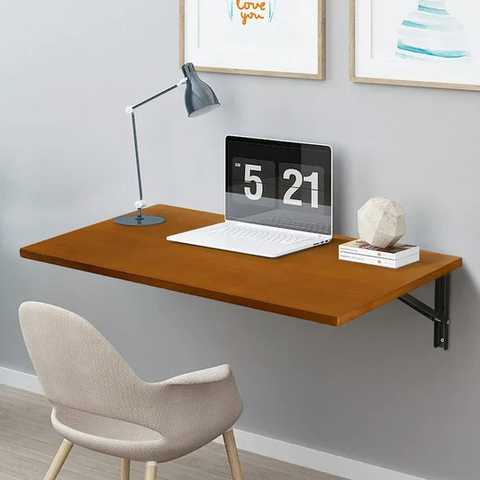 Bureau pliant mural multifonctionnel en bois avec étagère et établi