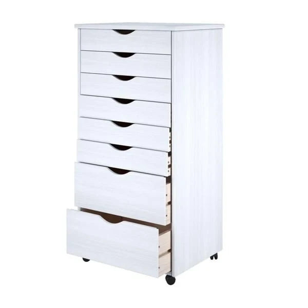 Chariot roulant original Adeptus, en bois massif, 6 plus 2 tiroirs, très large, blanc