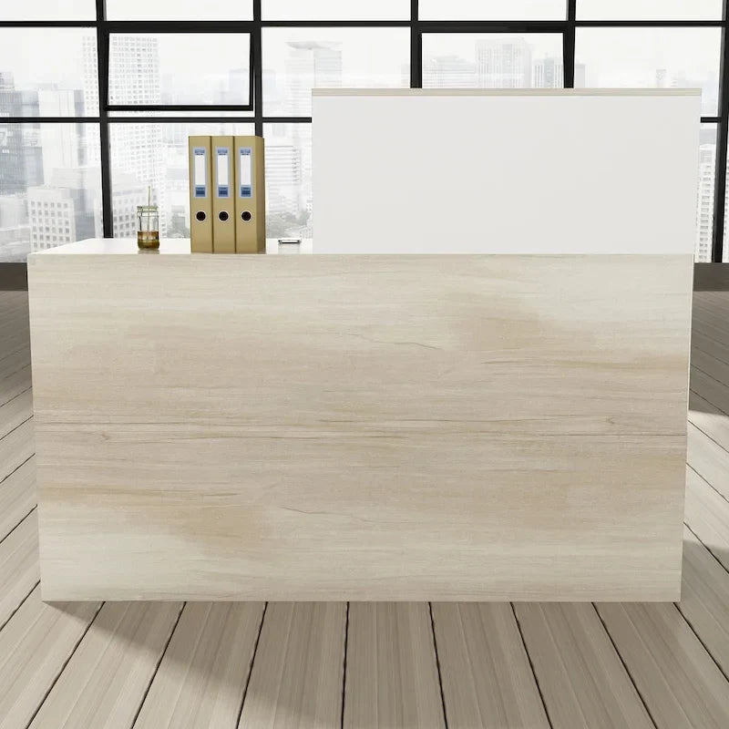 Comptoir de réception Timechee avec rangement verrouillable, texture bois