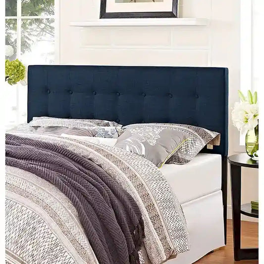 Tête de lit Hixson style contemporain avec revêtement en tissu bleu foncé pour grand lit (King Size)