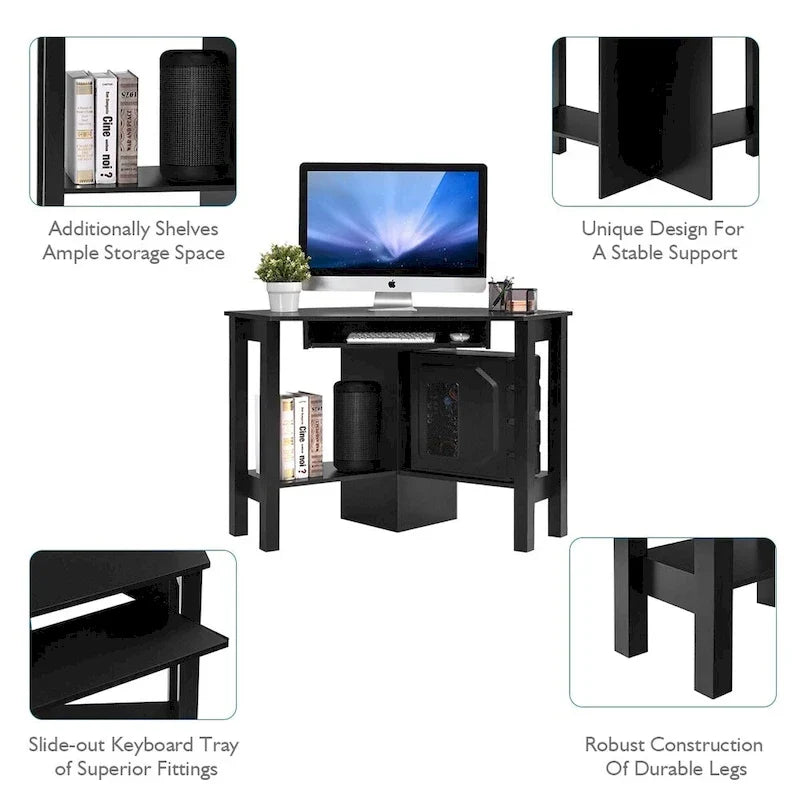 Bureau d'ordinateur d'angle en bois avec tiroir, table de bureau/d'étude