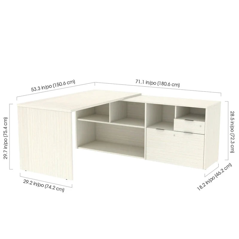 Bureau d'angle Bestar i3 Plus avec 2 tiroirs