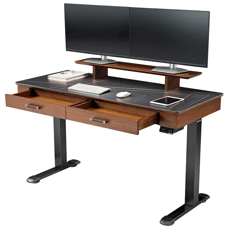 Eureka Ergonomic Bureau debout 55 Slate Stone Bureau de Direction avec 2 Tiroirs et Support Moniteur