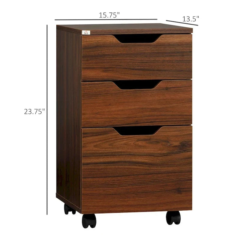 HOMCOM Meuble de Rangement à 3 Tiroirs sur Roulettes, Support d'Imprimante, Meuble de Classement Vertical