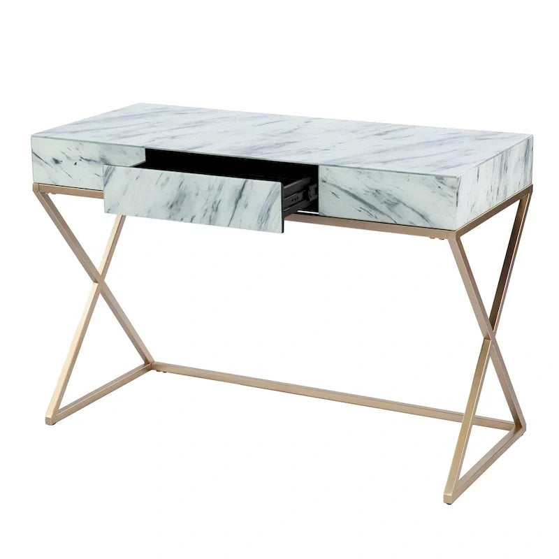 SEI Furniture Kewen – Bureau en pierre blanche, style glamour