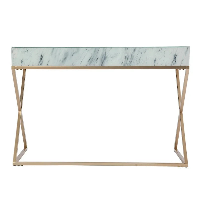 SEI Furniture Kewen – Bureau en pierre blanche, style glamour