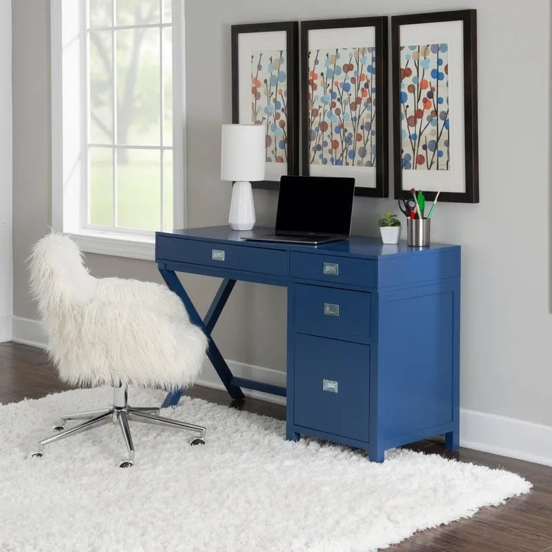 Chaise de bureau en fausse fourrure blanc cassé ambre