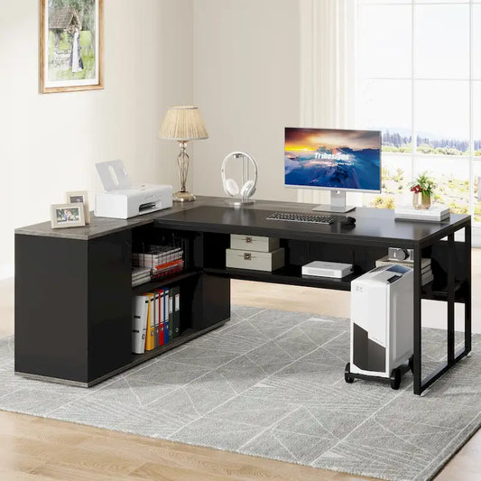 Bureau d'ordinateur d'angle en forme de L de 180 cm avec armoire