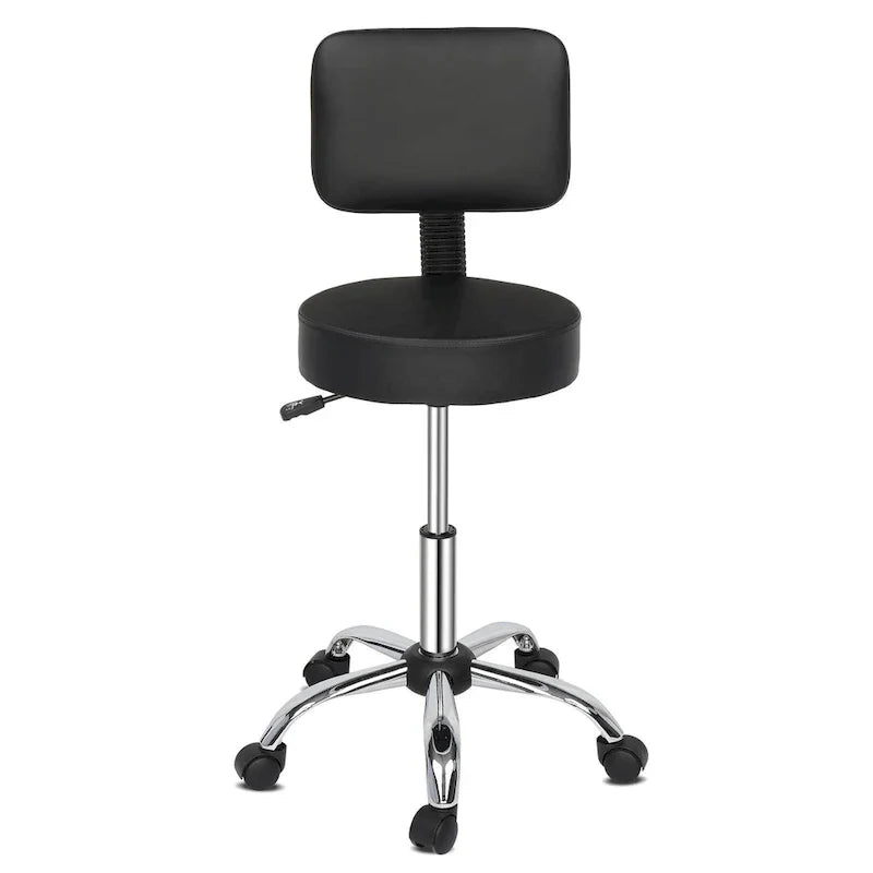 Tabouret de salon roulant et pivotant avec dossier et repose-pieds
