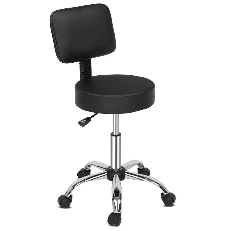 Tabouret de salon roulant et pivotant avec dossier et repose-pieds
