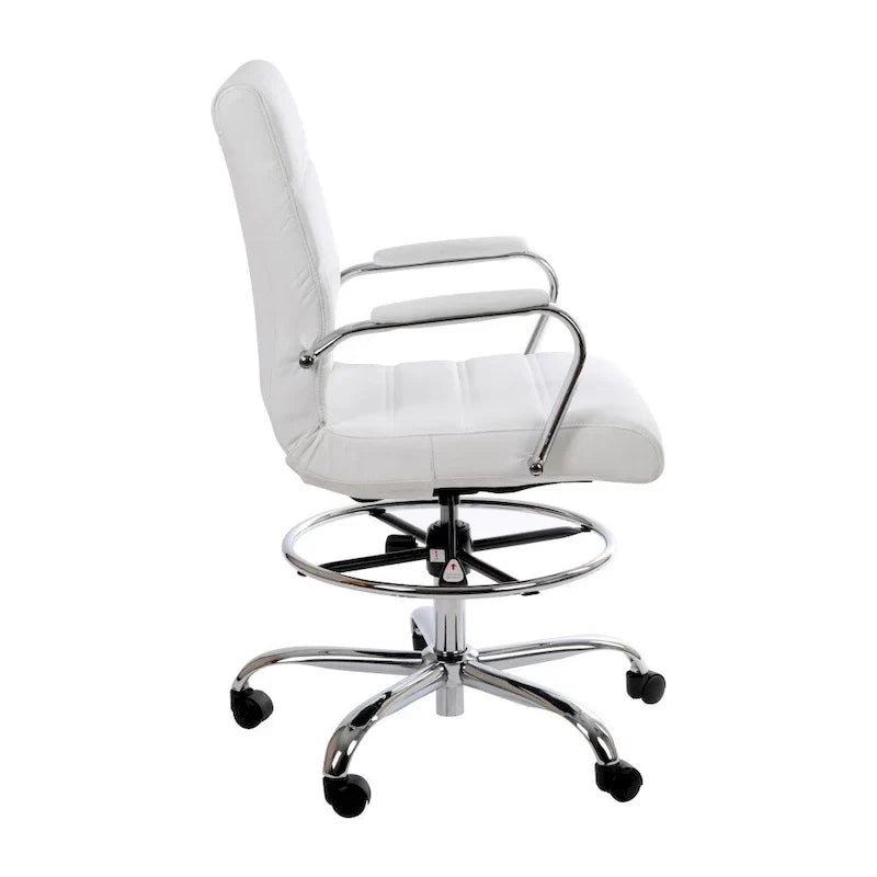 Chaise de dessin en LeatherSoft à dossier moyen avec anneau repose-pieds réglable et base chromée