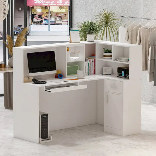 Table de comptoir de réception moderne en forme de L blanche par Timechee