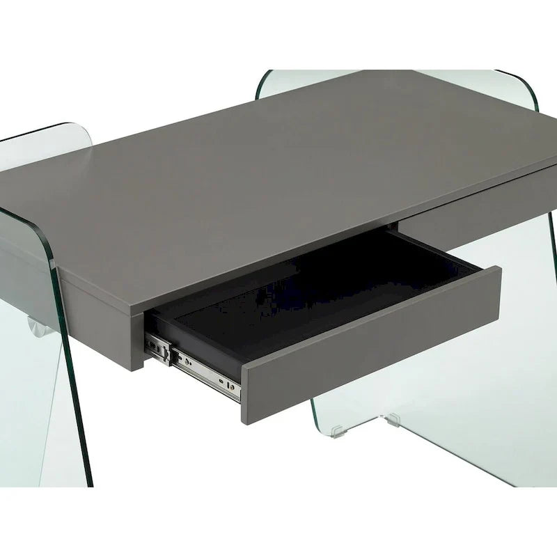 Bureau ARCHIE avec plateau en verre transparent.