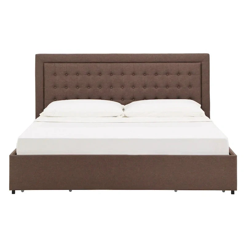 Lit plateforme de rangement avec tête de lit capitonnée en lin Arlert par iNSPIRE Q Classic