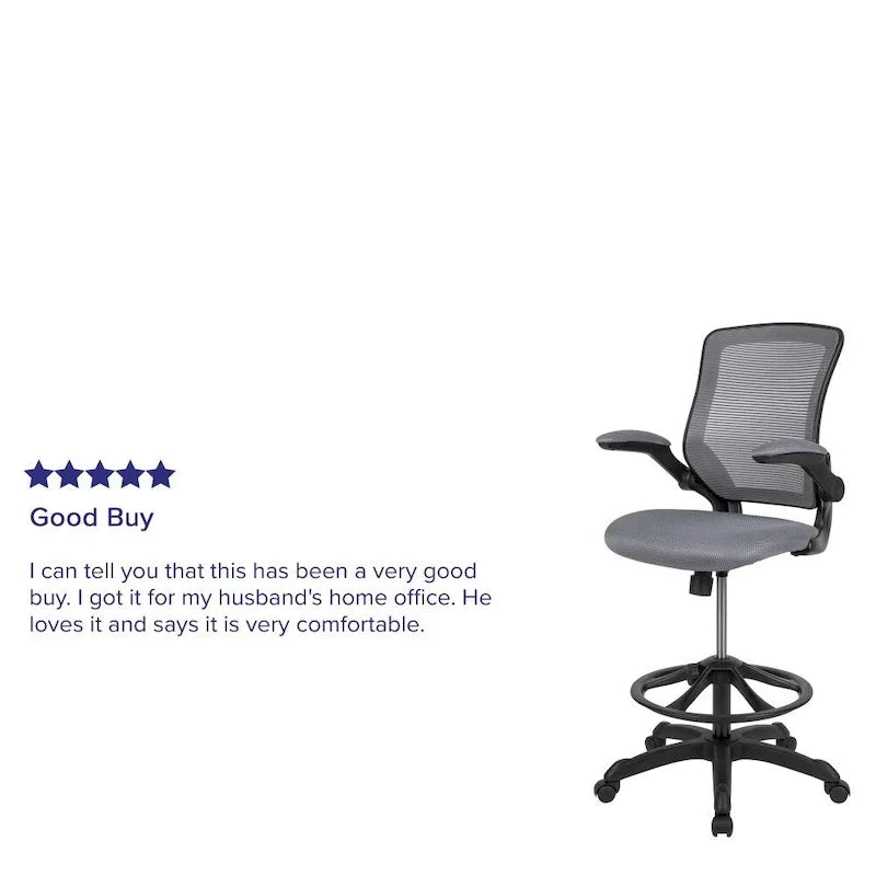 Chaise de bureau ergonomique mi-dossier en maille avec anneau repose-pieds et accoudoirs relevables