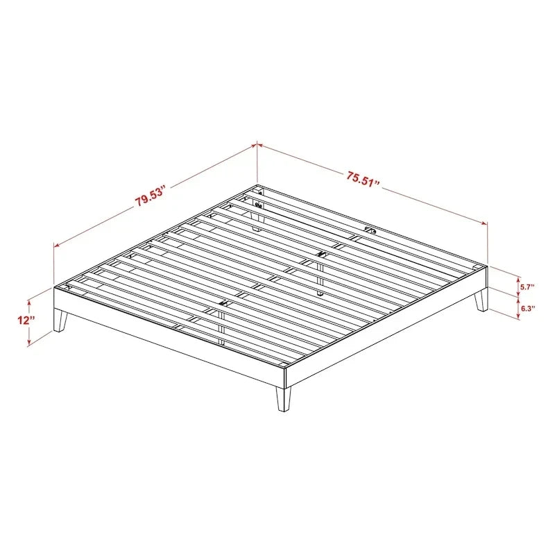 East West Furniture Lit Plateforme King avec 4 Pieds en Bois Massif et 2 Pieds Centraux Supplémentaires (Options de Couleurs du Cadre de Lit)