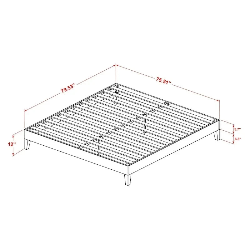 East West Furniture Lit Plateforme King avec 4 Pieds en Bois Massif et 2 Pieds Centraux Supplémentaires (Options de Couleurs du Cadre de Lit)