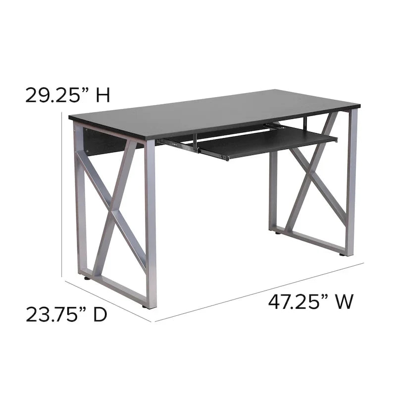 Bureau informatique avec tablette coulissante pour clavier et cadre en croisillons