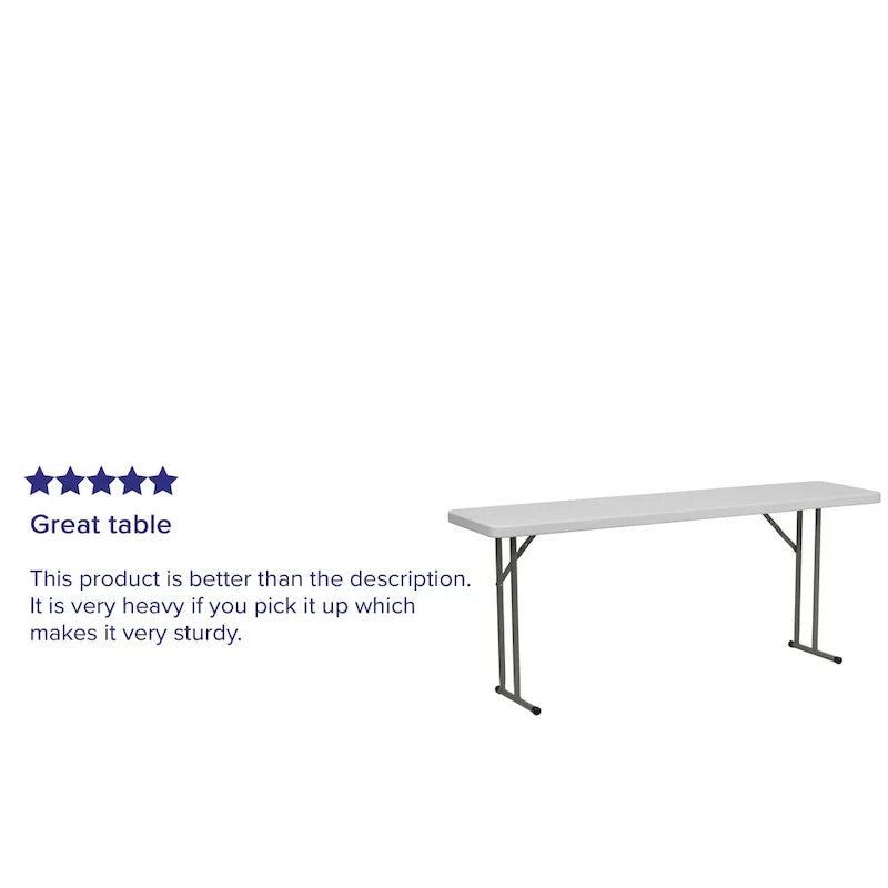 Table de formation pliable en plastique de 45,7 cm L x 182,9 cm P, surface blanche granitée