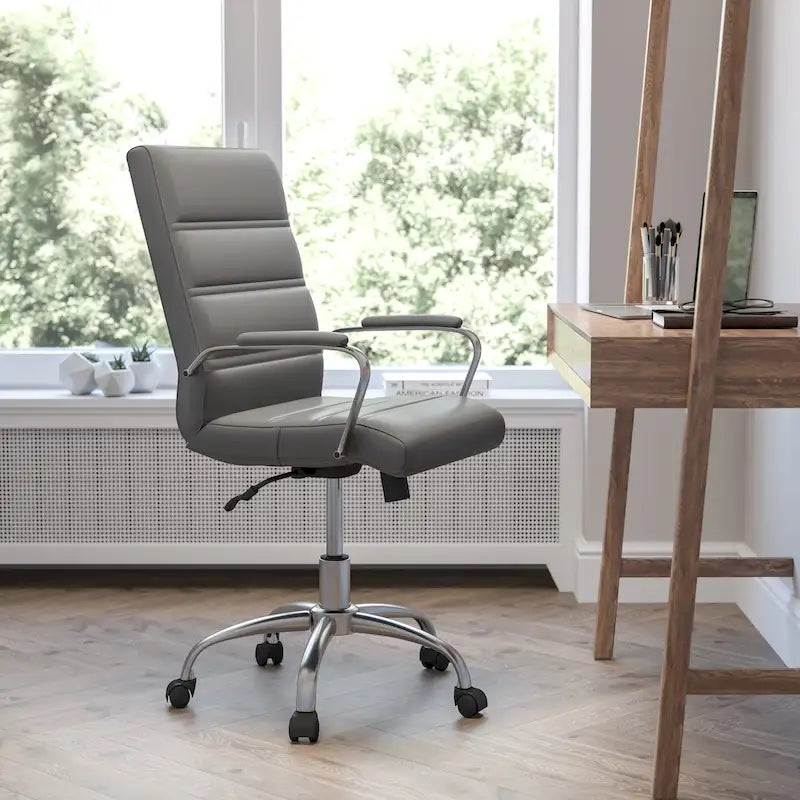 Fauteuil de bureau pivotant en cuir synthétique avec dossier mi-haut