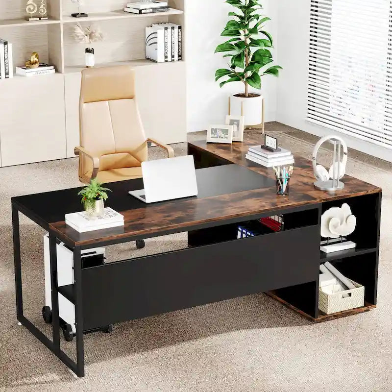 Bureau de direction en L de 71 pouces avec armoire
