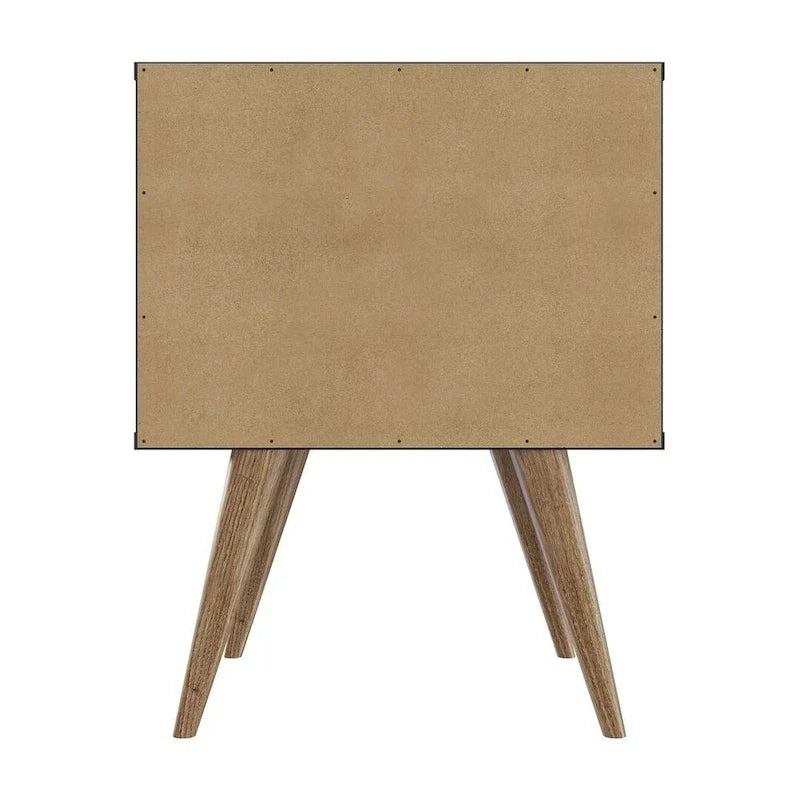 Manhattan Comfort Table de chevet Amber avec poignées en similicuir bleu et Nature