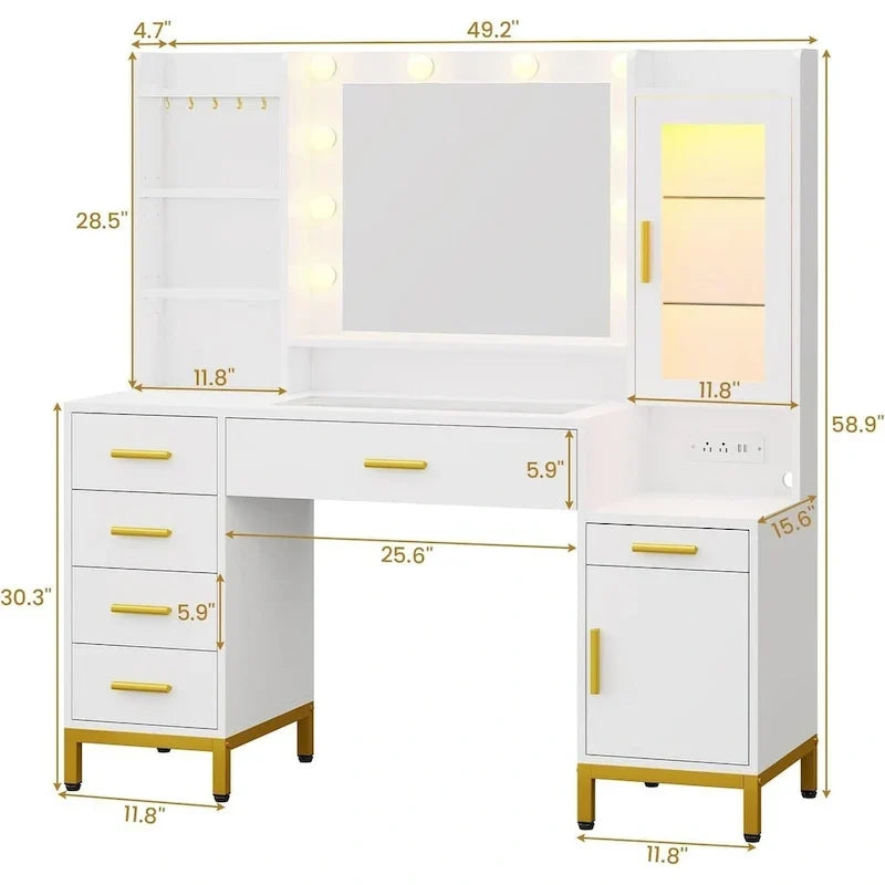 Ampoules de maquillage pour coiffeuse et armoires RGB avec tiroirs de rangement et étagères