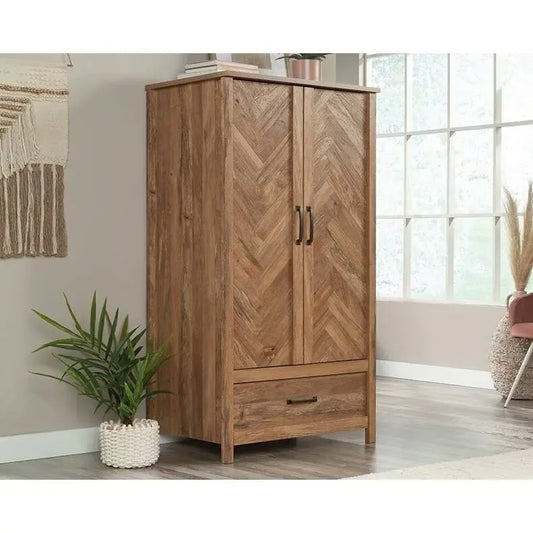 Armoire-penderie rustique à chevrons FarmHouse à 1 tiroir - 57,15 cm (L) x 82,04 cm (l) x 150,62 cm (H)