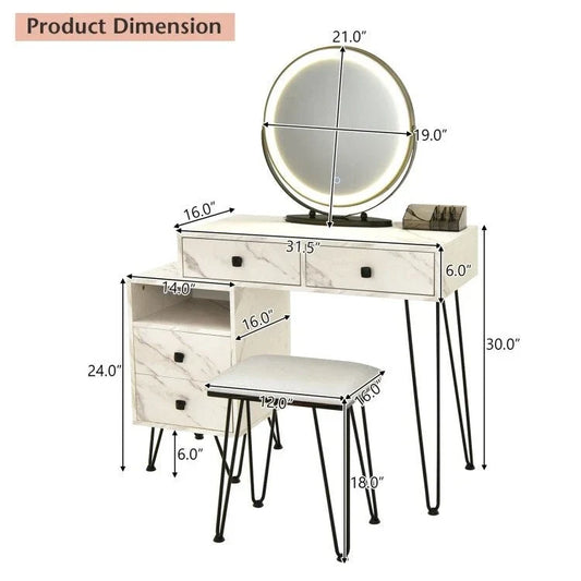 Coiffeuse moderne avec armoire de rangement - 80 x 40 x 76 cm (L x l x H)