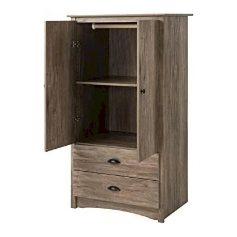 Armoire de rangement FarmHome rustique avec 2 tiroirs, chêne gris - 80 cm (L) x 56 cm (P) x 149 cm (H)