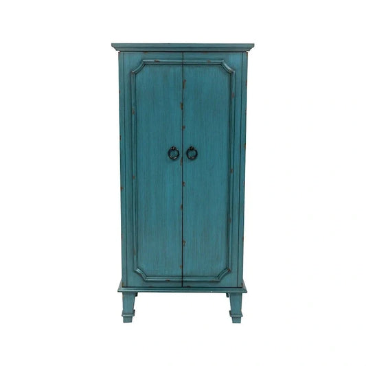 Grande boîte à bijoux vintage turquoise peinte à la main avec poignées de tiroir antiques – 13,8 x 19 x 40 pouces