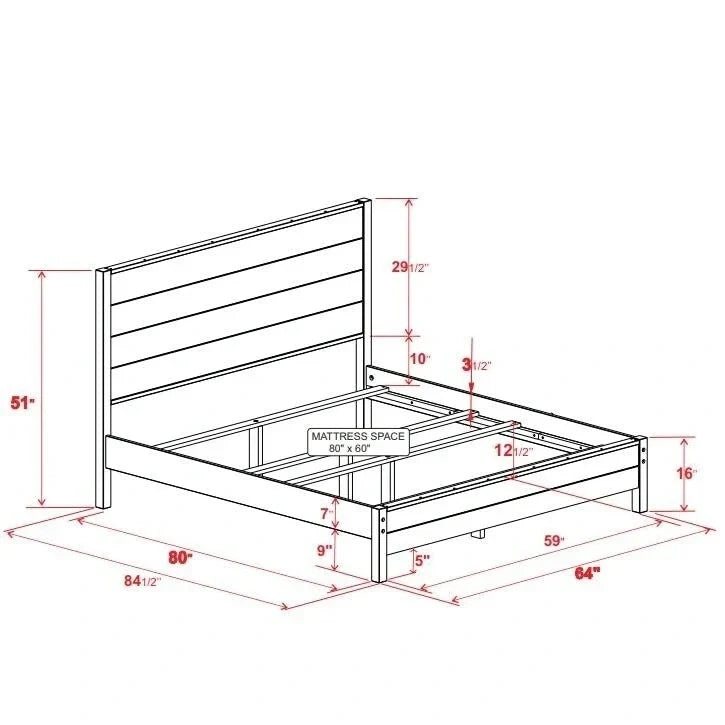 Lit plateforme en pin massif couleur noyer Queen Size FarmHome