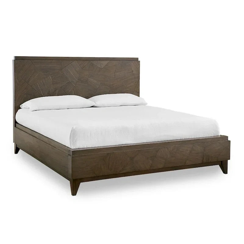 Lit Queen bas de Dee Mahogany Wood, brun avoine géométrique