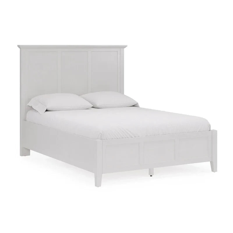Lit Fritz Queen Size, design à trois panneaux, plateau biseauté, bois blanc brillant