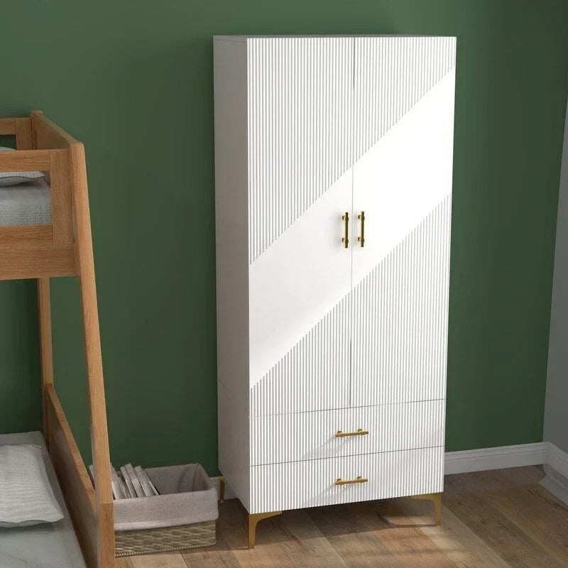 2 Door 2 Drawers, White Armoires, Wardrobe Cabinet, Suitable for Wardrobes in Bedrooms, Offices