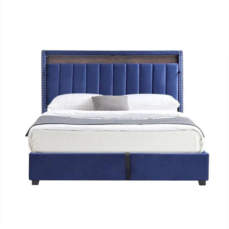 Lit coffre King Size avec vérins à gaz et éclairage LED RF, tête de lit de rangement, velours King Size