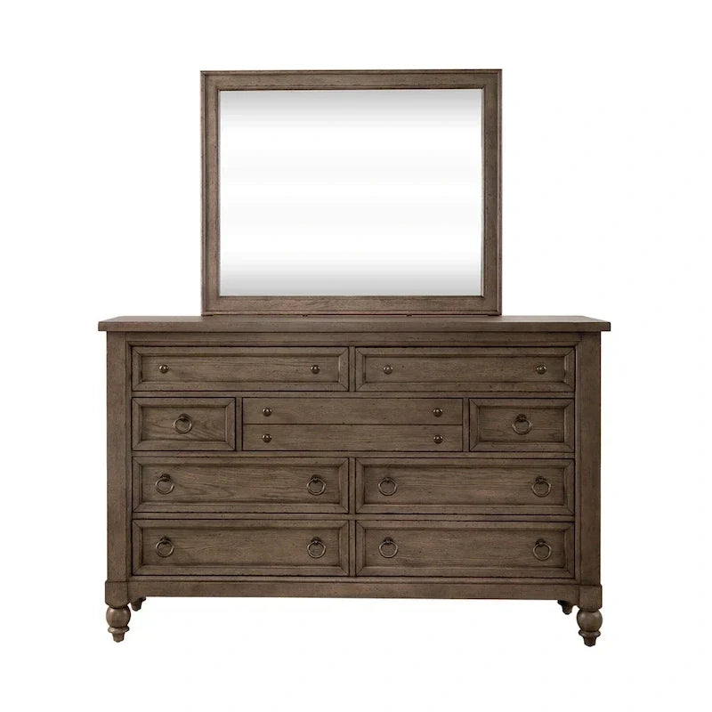 Ensemble de chambre à coucher Americana Farmhouse comprenant un lit traîneau, une commode et un miroir