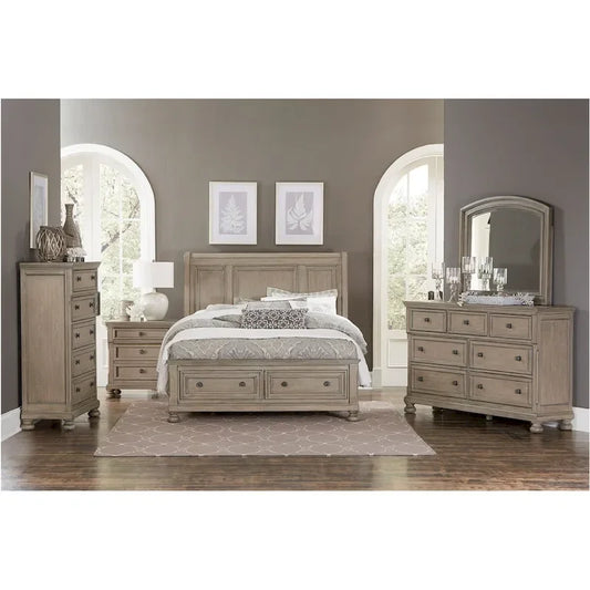 Ensemble de chambre à coucher Donald 3 pièces moderne gris avec lit traîneau de rangement et plateforme
