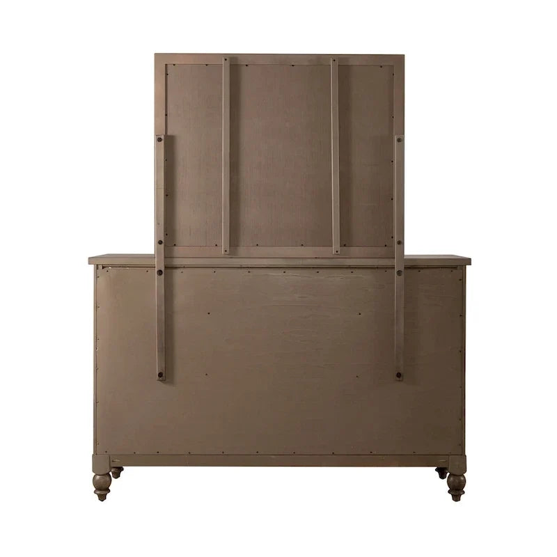 Ensemble de chambre à coucher Americana Farmhouse comprenant un lit traîneau, une commode, un miroir et une table de chevet