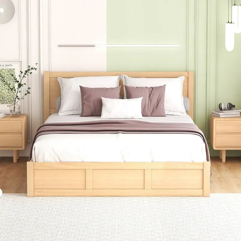 Queen Size Platform Bed with Storage and 2 Drawers