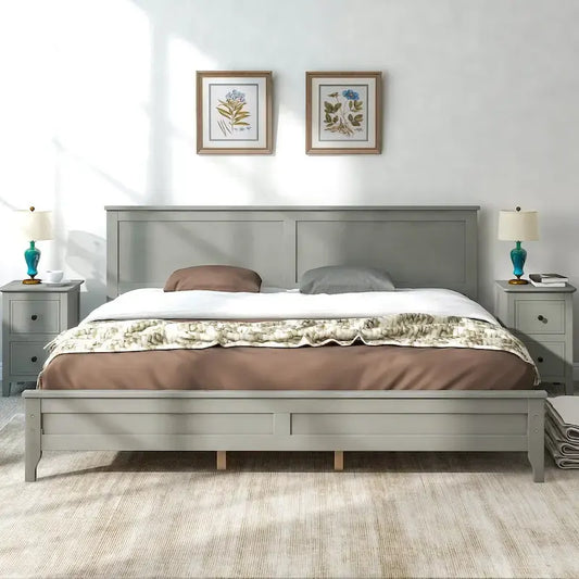 Lit plateforme King Size en bois avec tête et pied de lit, support à lattes en bois
