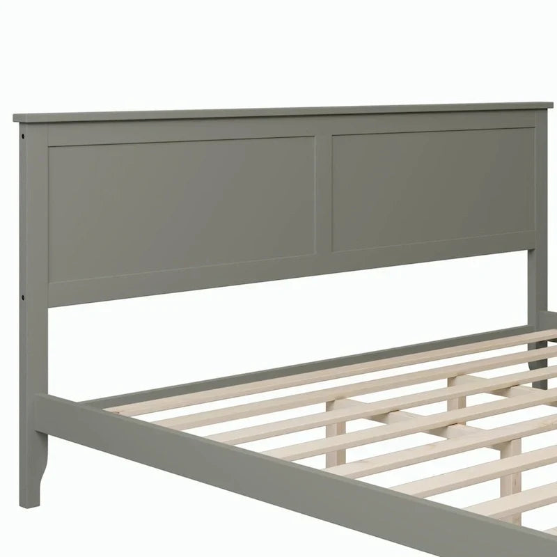 Lit plateforme King Size en bois avec tête et pied de lit, support à lattes en bois
