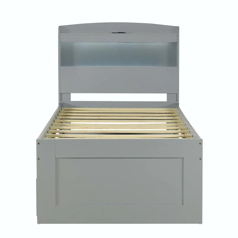 Lit plateforme Twin XL avec tête de lit LED et lit gigogne Twin