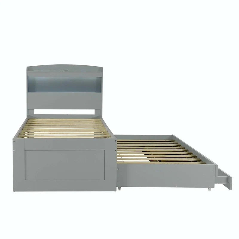 Lit plateforme Twin XL avec tête de lit LED et lit gigogne Twin