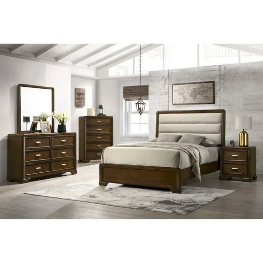 Ensemble de chambre à coucher Jimmy 4 pièces capitonné brun-beige
