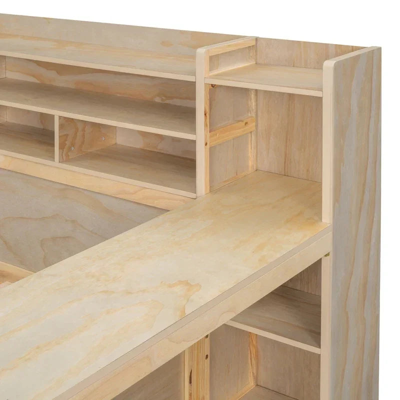Lit de repos double en bois avec étagères de rangement