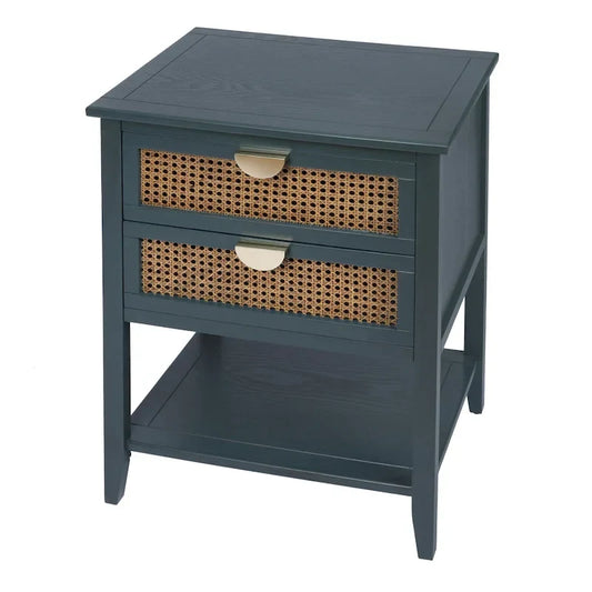 Table d'appoint à 2 tiroirs, rotin naturel, table de bout, convient pour chambre, salon, bureau
