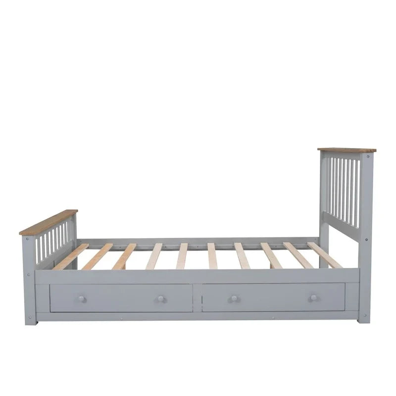 Lit plateforme en bois avec 2 tiroirs et support à lattes en bois