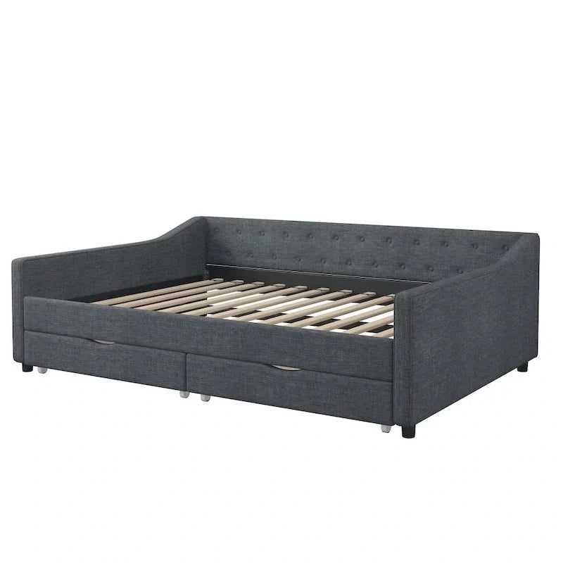 Lit banquette double rembourré avec tiroirs pour chambre à coucher