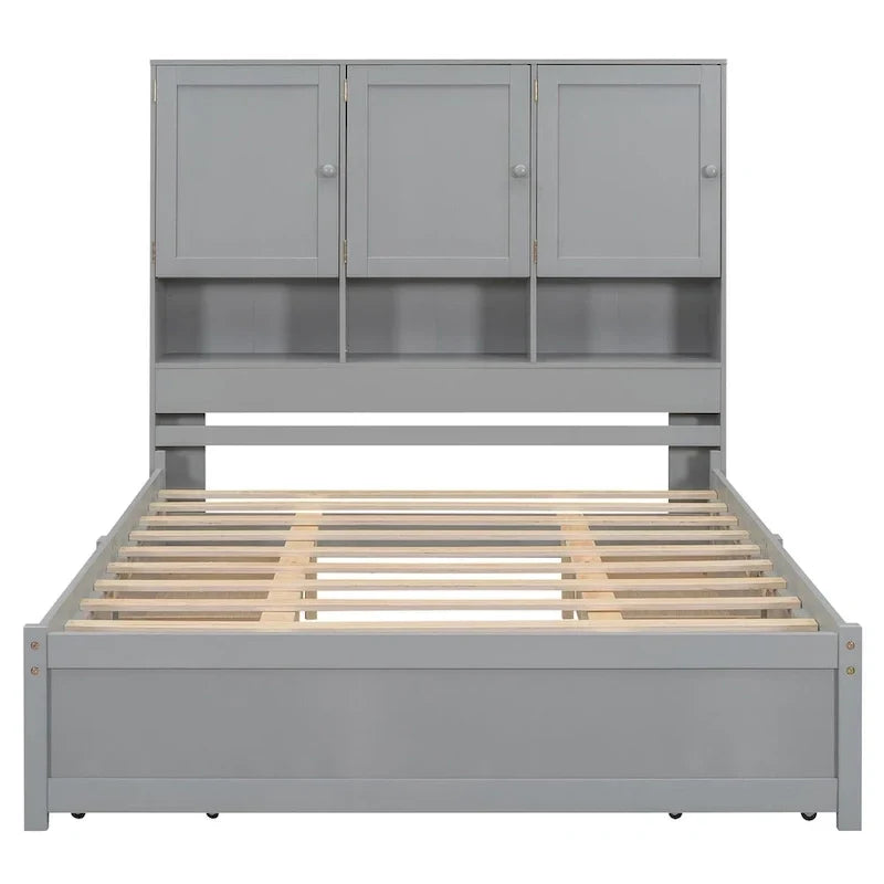 Lit plateforme Queen Size avec tête de lit de rangement et 4 tiroirs